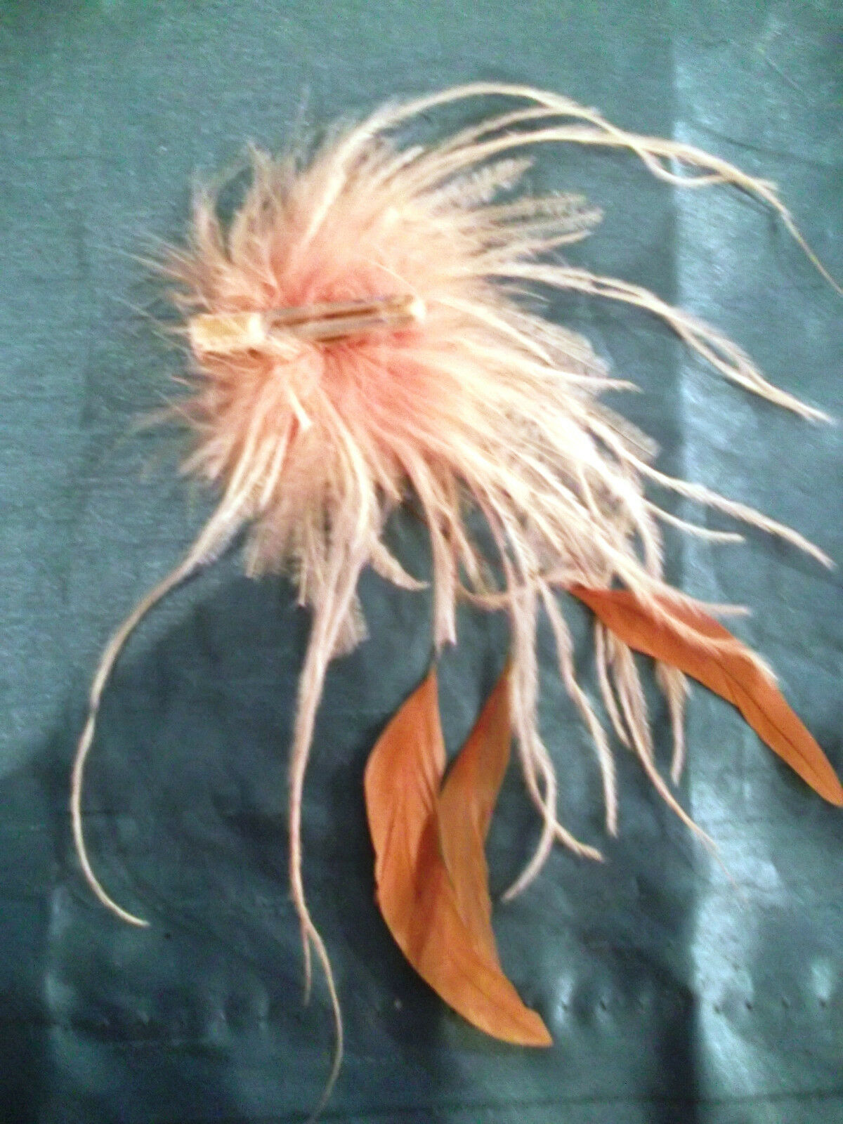 gorgeous peach handmade feather fascinator-comb/slide-special occasions5"x3"apr WonkeyDOnkeyBazaar