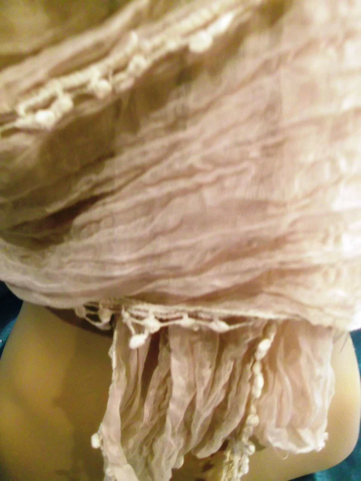 gorgeous cream handmade shawl-bobble edge,triangular.17"widex70"long,fine muslin WonkeyDonkeyBazaar