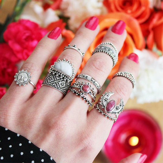 Pretty 14Pcs/Set Bohemian Sliver Plated Knuckle Ring Turquoise Midi Ring Jewelry Unbranded