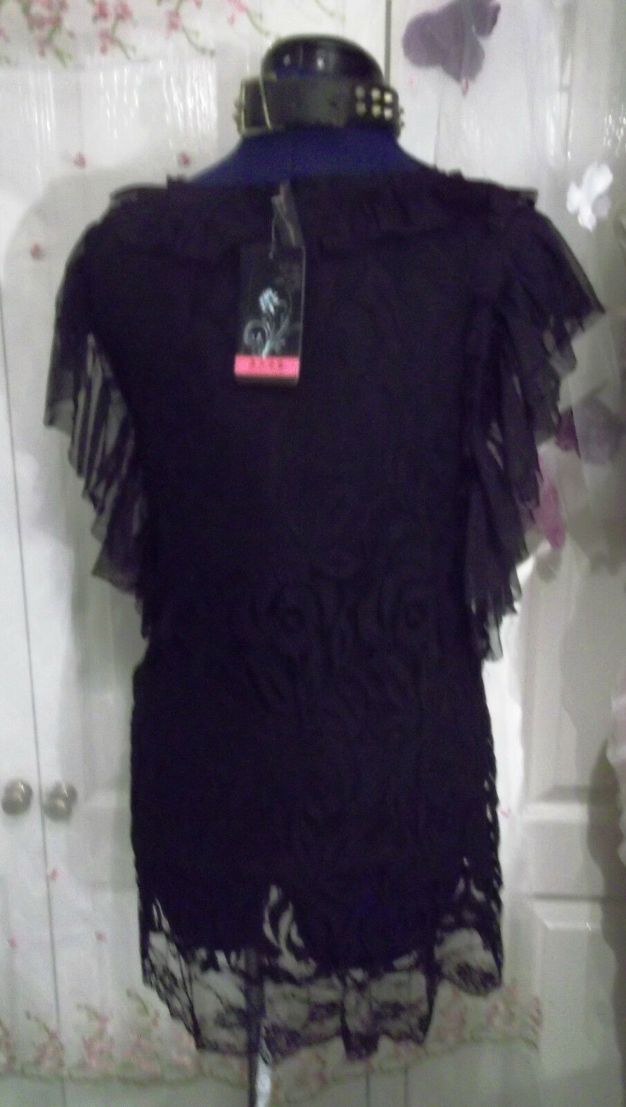 PUNK/GOTH/ROCK/BOHO  BRAND NEW Dress-BLACK LACE, LINED, STRETCHY.SIZE 8-12 Unbranded