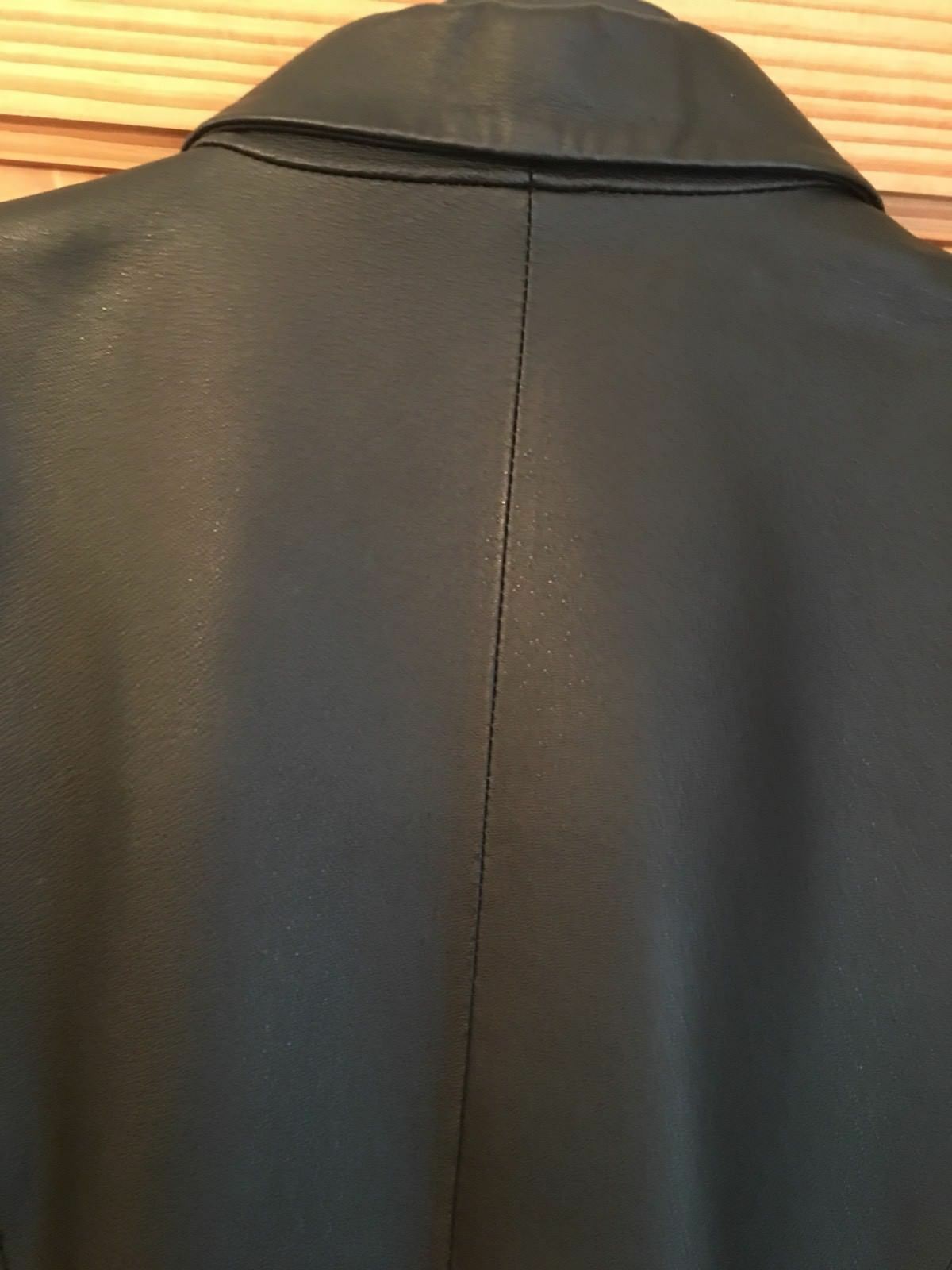 black Genuine Ladies LIEMA Branded Black Leather Coat. knee length.12/14uk LIEMA