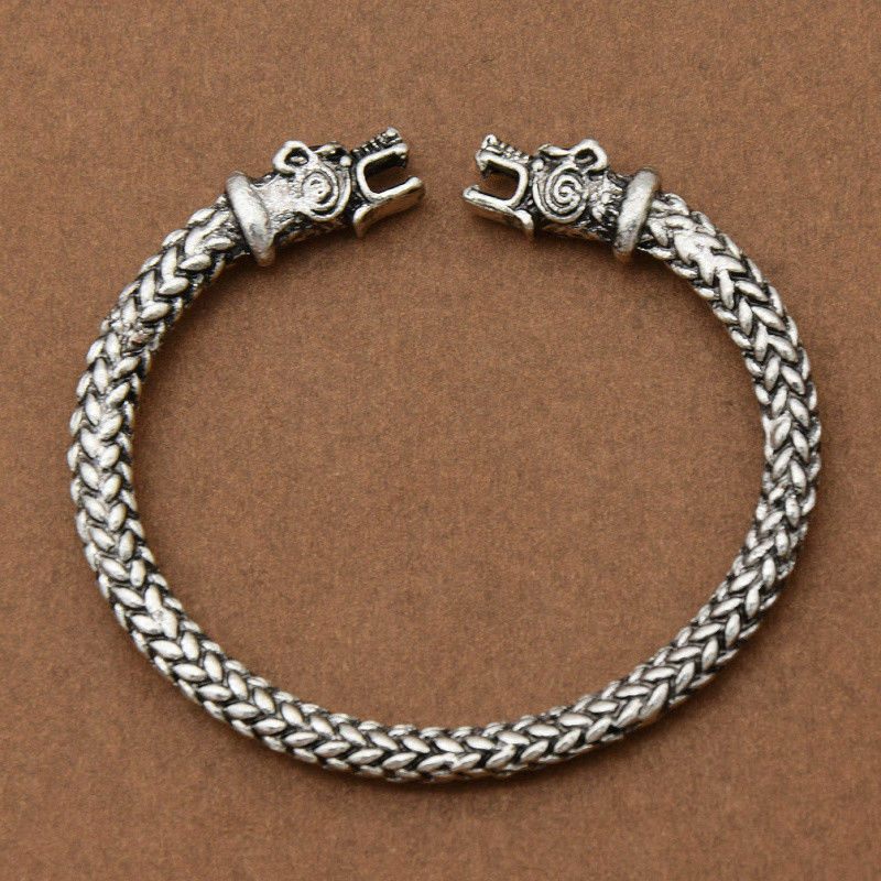 Silver Norse Viking China Tradition Dragon Bracelet Bangle Men Fashion Jewelry Unbranded