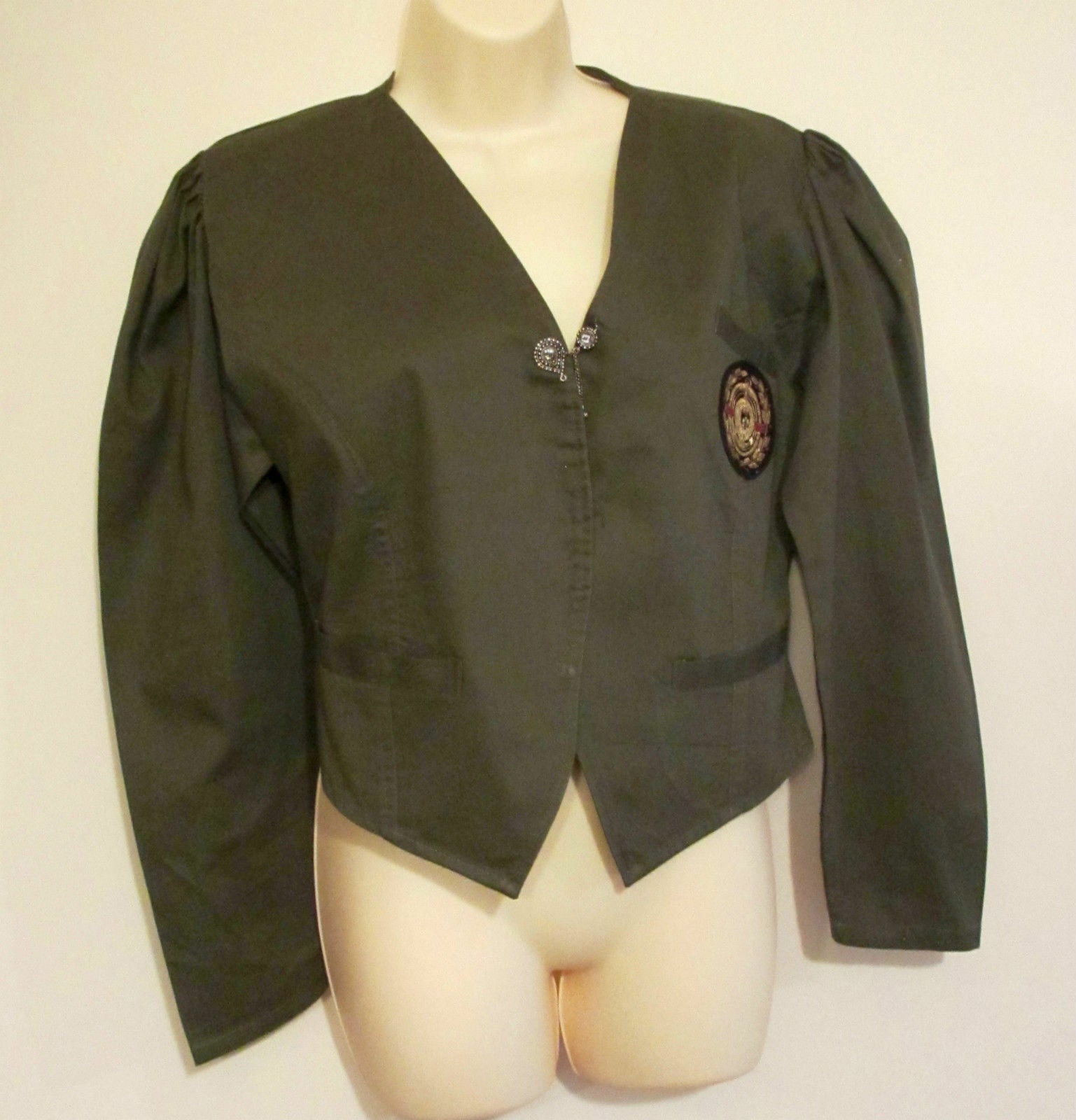 STEAM/PUnkVintage Military/army styleshort jacket Khaki,gathered sleeves  L12/14 Wonkey Donkey Bazaar