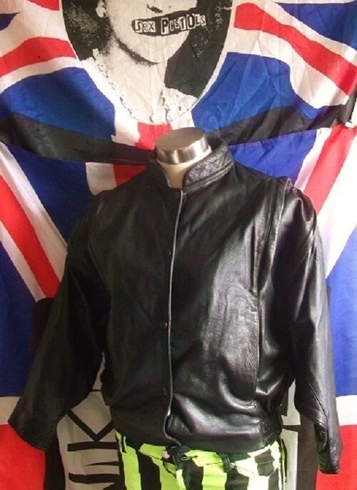 unisex Vintage/retro.Black Leather Bomber jacket. Size Med. Chest 40" Women's Leatherman London