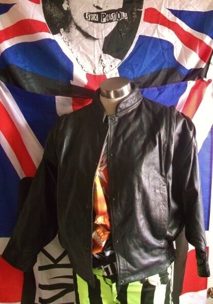 unisex Vintage/retro.Black Leather Bomber jacket. Size Med. Chest 40" Women's Leatherman London