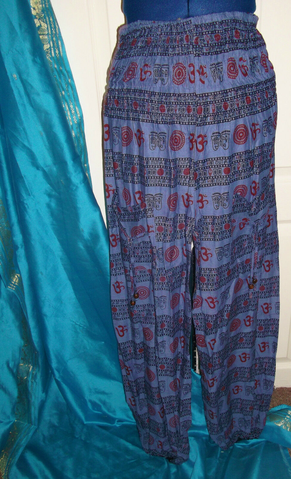 UNISEX OM HIPPY harem pants-cotton,elasticated waist&tassled pockets Unbranded