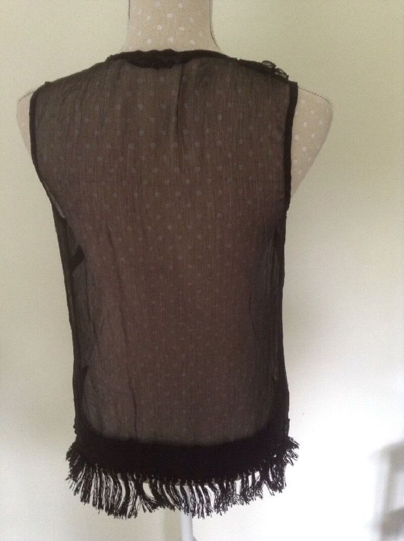 SEXY Sheer Black Ruffled and Fringed Top by French Connection. Size 10 French Connection