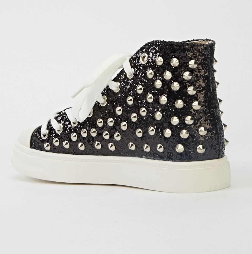 New Bitchin Studded Glittery High Top Trainers- Punk/CosPlay/Festi/Size5 Unbranded