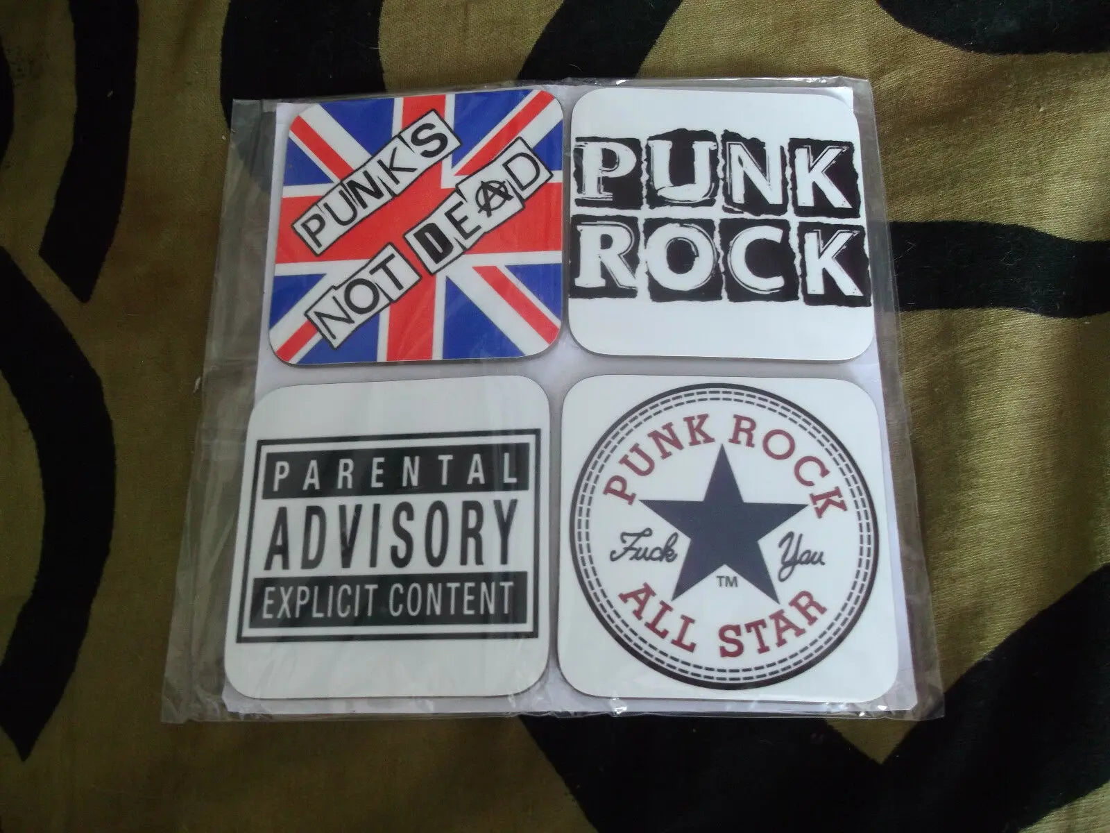4 Set - Punk Rock Music Drinks Coaster - punk not dead/Anarchy Sign Fun Gift Destination Vinyl