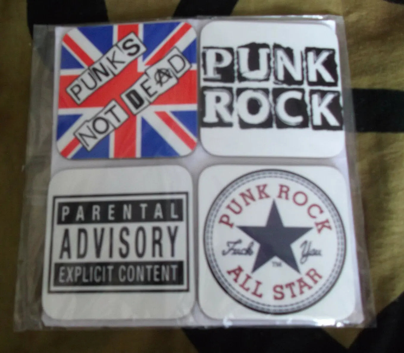 4 Set - Punk Rock Music Drinks Coaster - punk not dead/Anarchy Sign Fun Gift Destination Vinyl