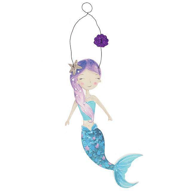 KIDDIES Mermaid Door Hanger.MDF.H:26.50cm xW:6.00cmxD:0.5 nursery/gift/stocking Shabby Chic