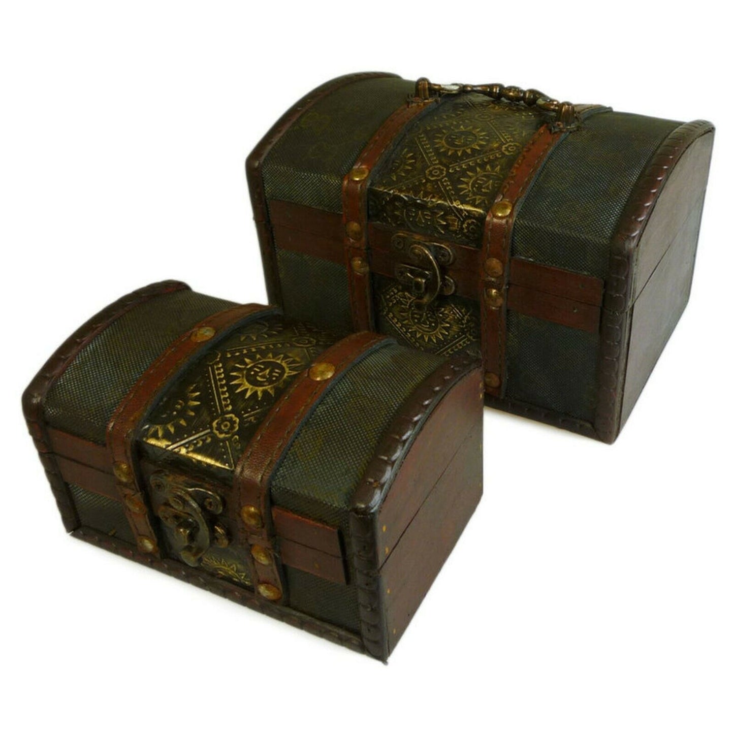 STEAMPUNK/VINTAGE Sets of 2 Colonial WOODEN HANDMADE Boxes - Metal Embossed none