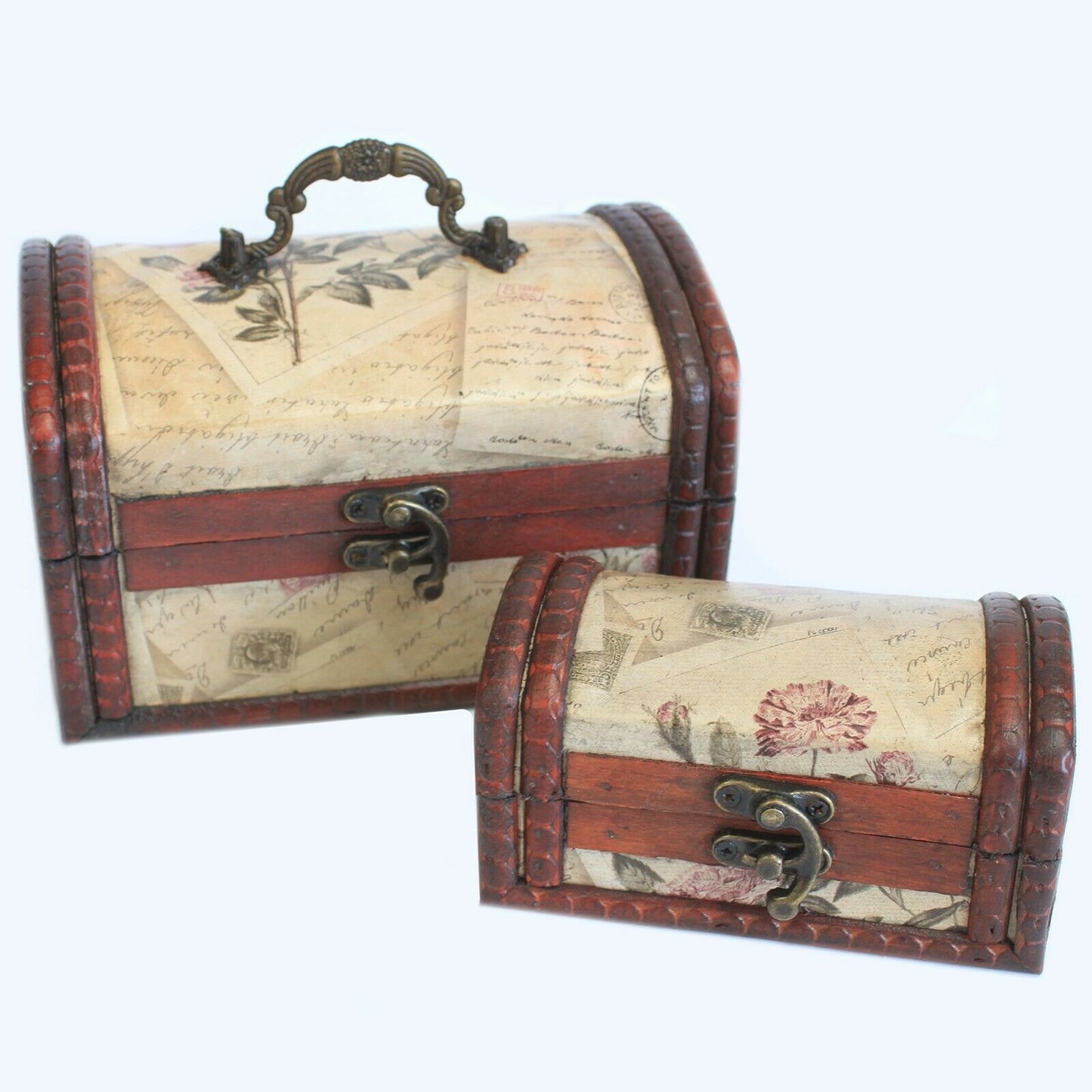 STEAMPUNK/VINTAGESets of 2 Colonial Boxes WOODEN HANDMADE Boxes -ROSE DESIGN none