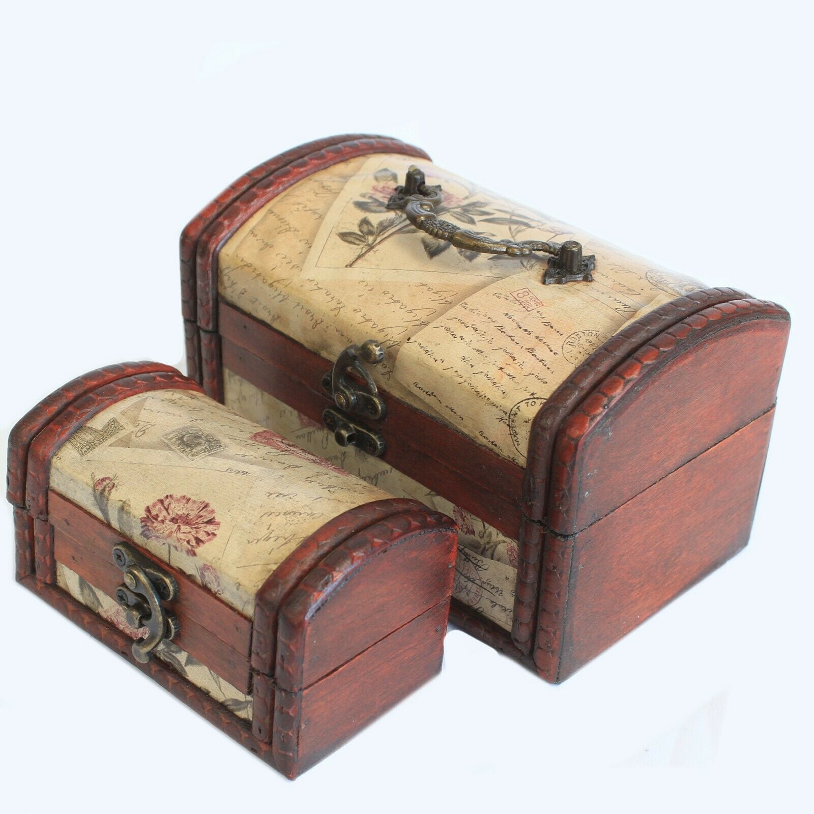 STEAMPUNK/VINTAGESets of 2 Colonial Boxes WOODEN HANDMADE Boxes -ROSE DESIGN none