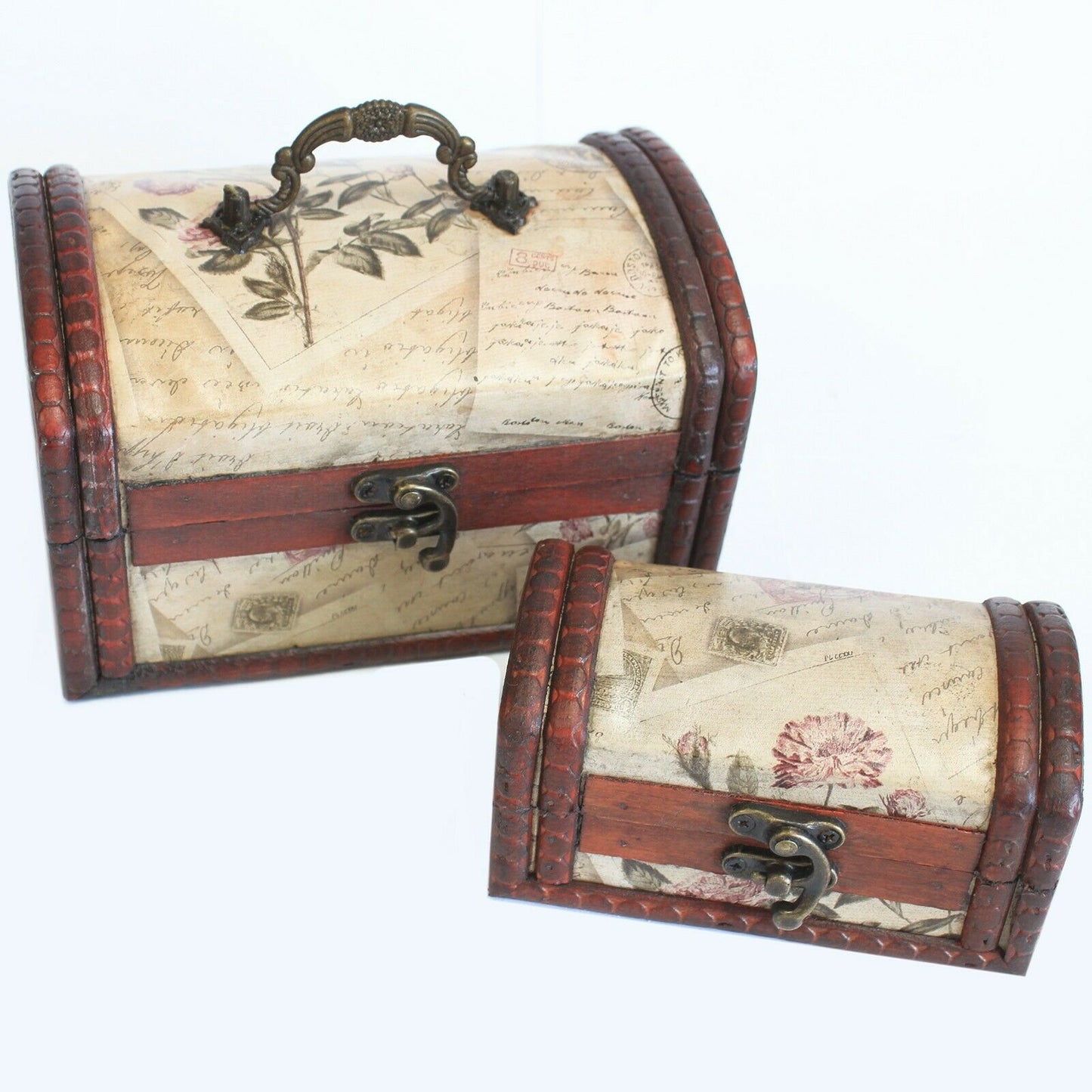 STEAMPUNK/VINTAGESets of 2 Colonial Boxes WOODEN HANDMADE Boxes -ROSE DESIGN none