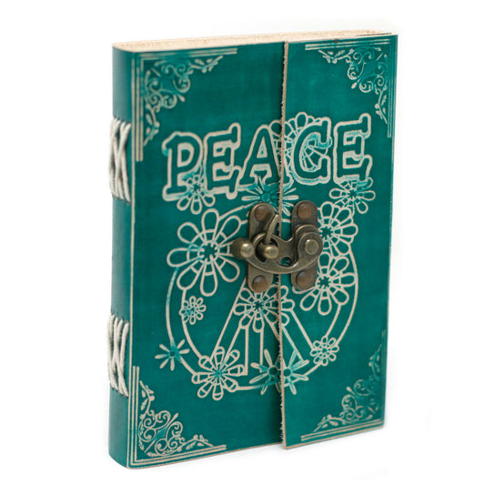 handmade Leather Green Peace design with Lock Notebook (7x5")-hand-made paper Unbranded