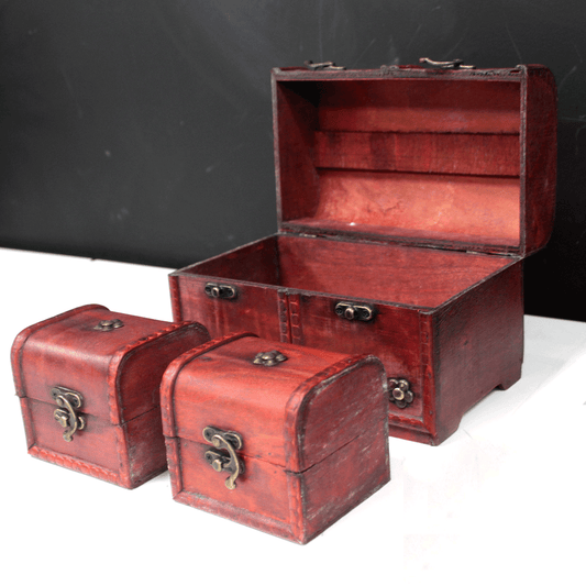 STEAMPUNK/ VINTAGE/ Large Classic Chest -Set of 3 WOODEN HANDMADE Boxes -BRASS C none