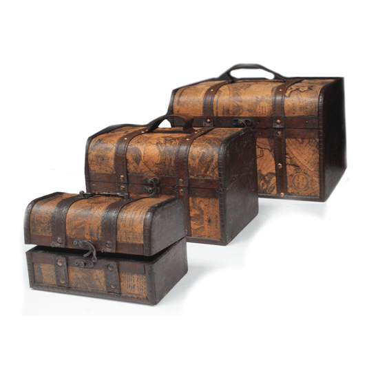 STEAMPUNK/ VINTAGE/ Large Classic Chest-OLD MAP Set of 3 WOODEN HANDMADE Boxes none
