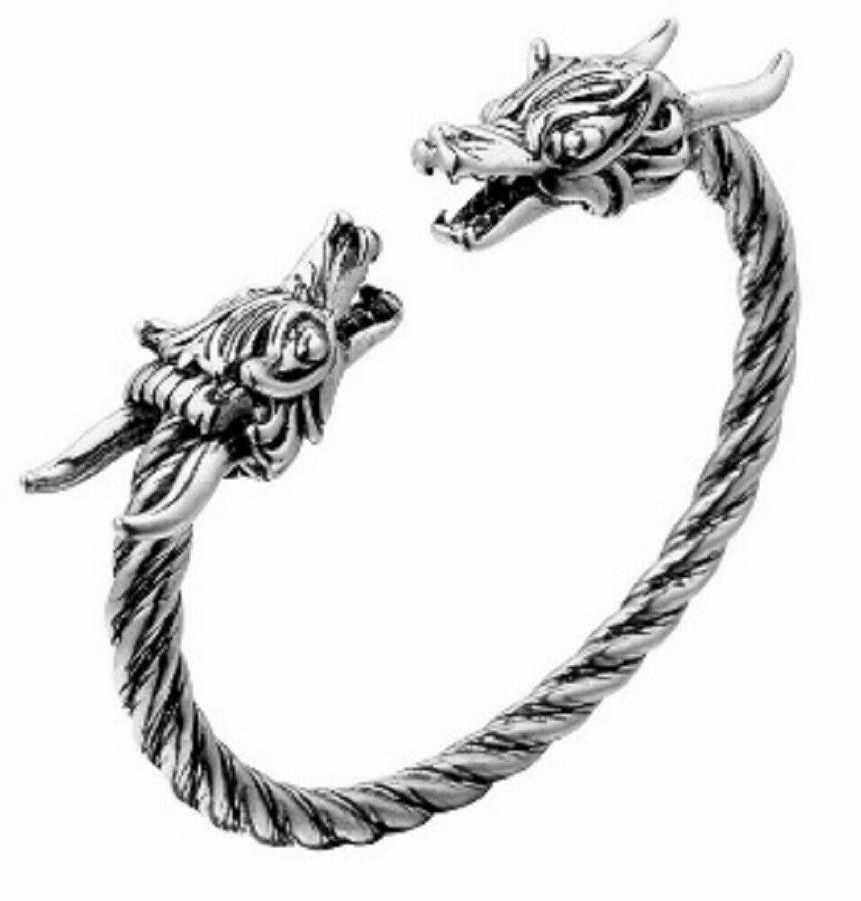Adjustable Norse Viking Wolf Head Silver Open Bracelet Dragon Fenrir Bangle Unbranded