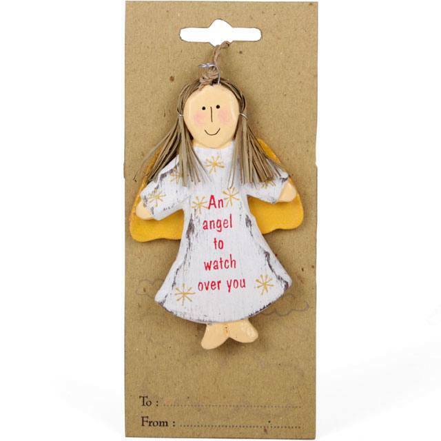 Rustic style hanging angel decoration featuring the text 'Anursery/gift/stocking Shabby Chic
