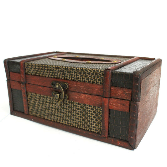 STEAMPUNK/ VINTAGE Large Tissue Box Trunk Style WOODEN HANDMADE Boxes none