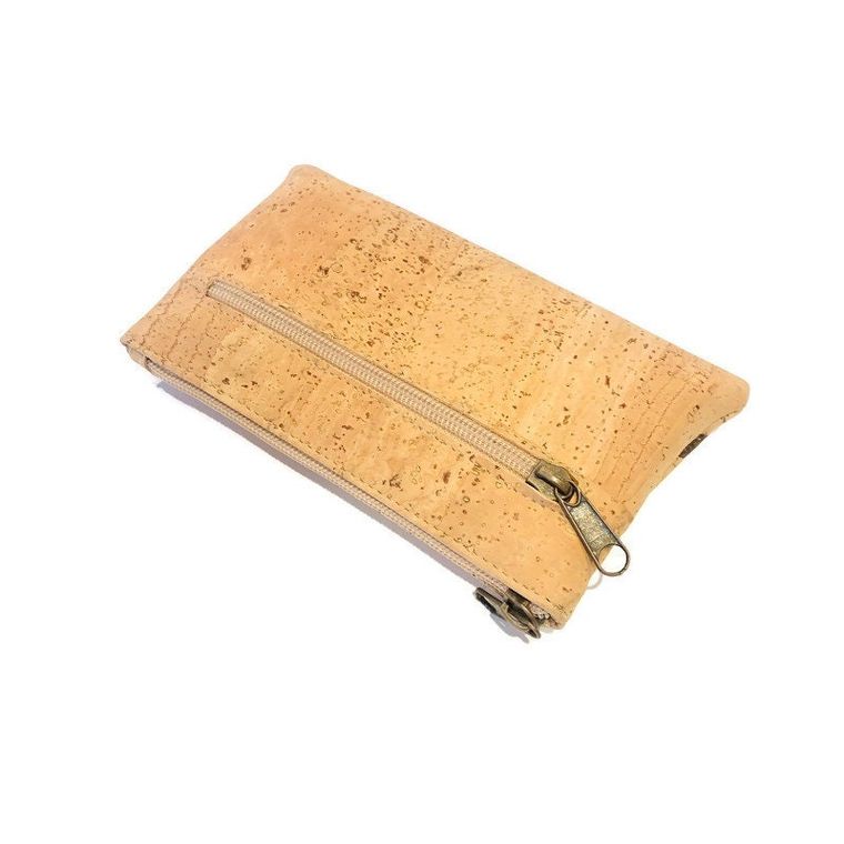 Cork Purse and Cosmetic Bag for Her, Vegan Leather Makeup and Toiletry Bag, Handmade Eco friendly Pouch Moddanio