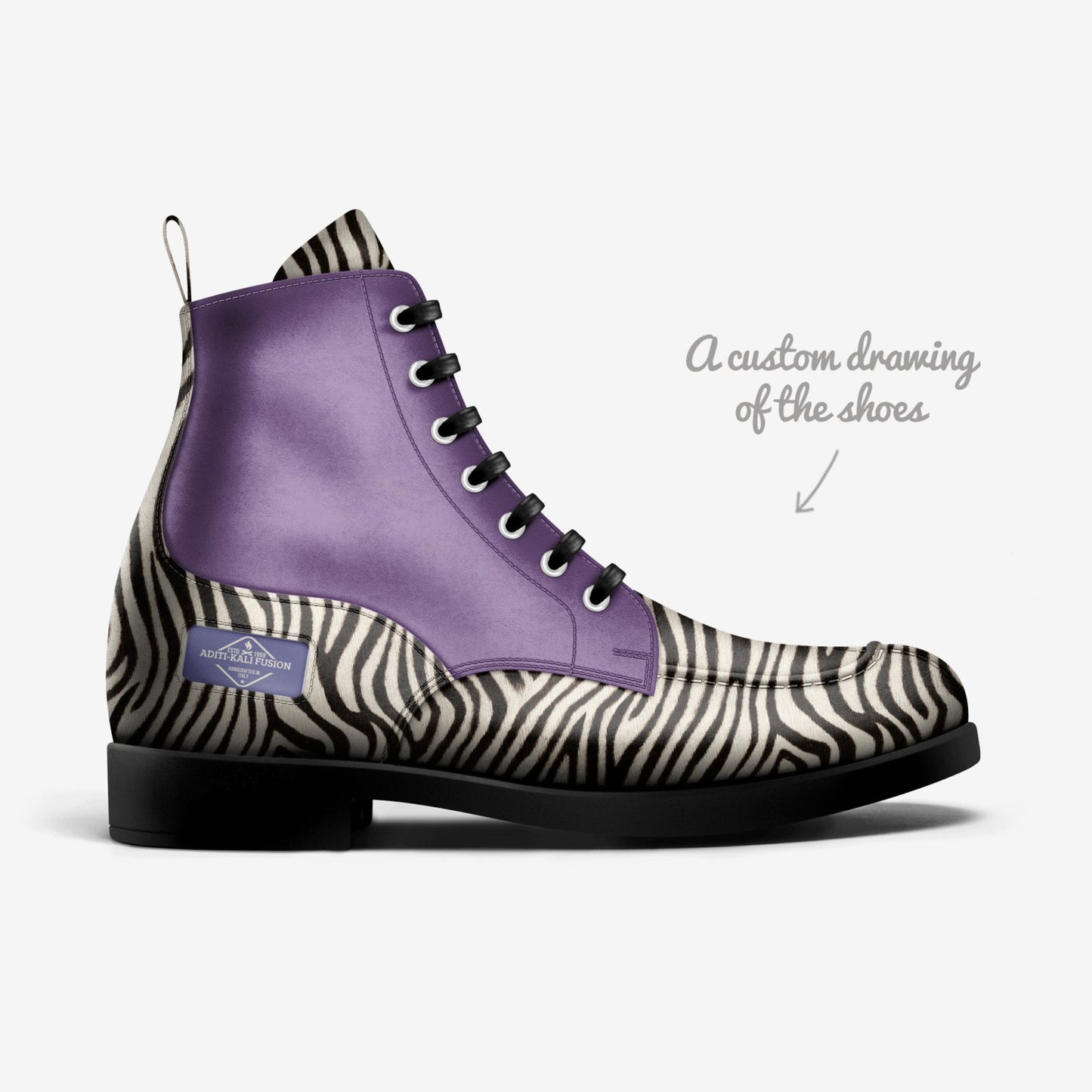 ADITI-KALI FUSION 7 Elegant biker boot-purple zebra elegant Wonkey Donkey Bazaar
