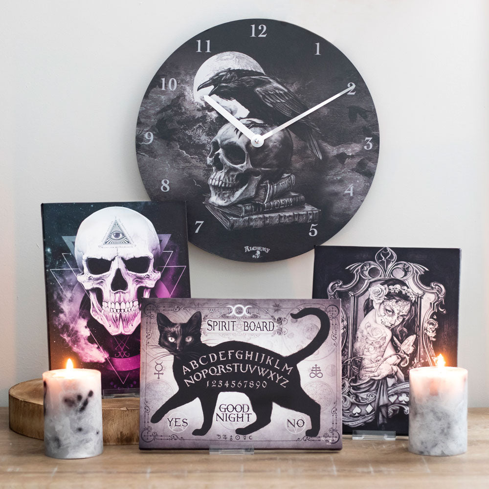 25x19cm Black Cat Spirit Board Canvas Plaque by Alchemy Wonkey Donkey Bazaar