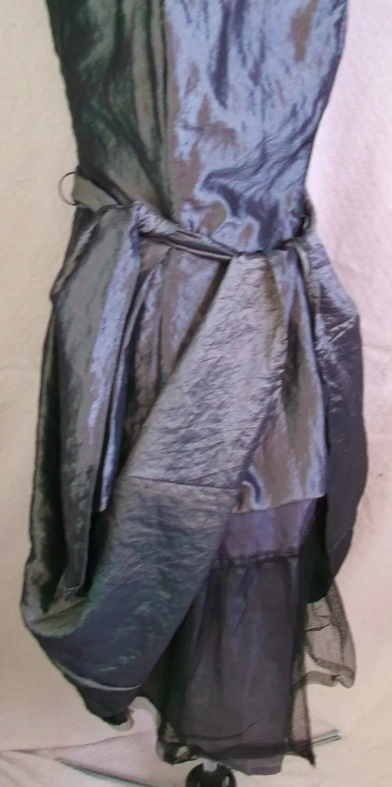 Amaranto dark silver taffeta eve dress.black voile underskirtsSize12,tie waist Ameranto
