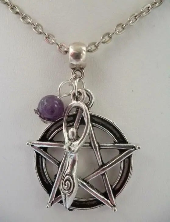 Amethyst-Goddess-Pentagram Pendant Necklace -Pagan-Wicca-Goth -amulet/talisman Unbranded