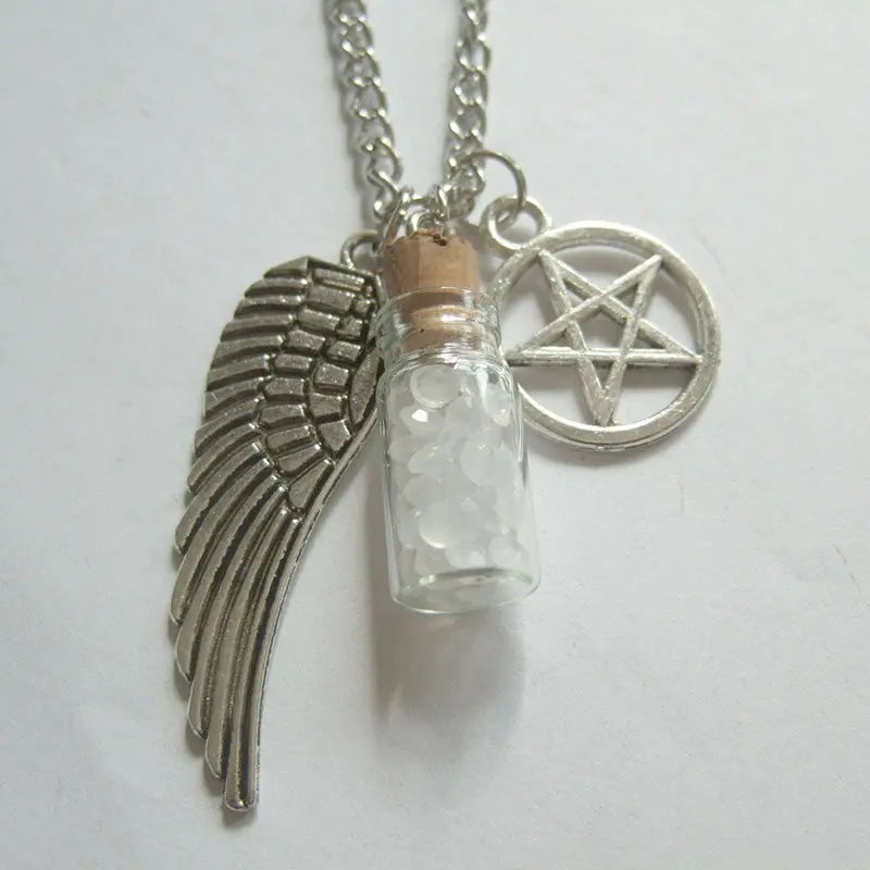 Angel Wing Pentagram Salt Bottle Pendant Supernatural Protection Necklace Unbranded
