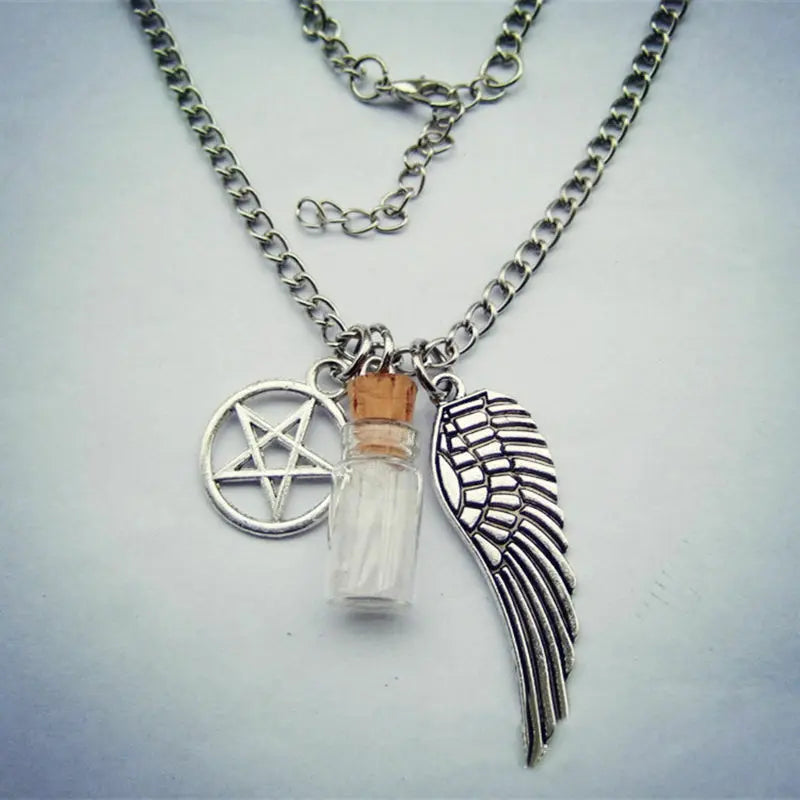 Angel Wing Pentagram Salt Bottle Pendant Supernatural Protection Necklace Unbranded