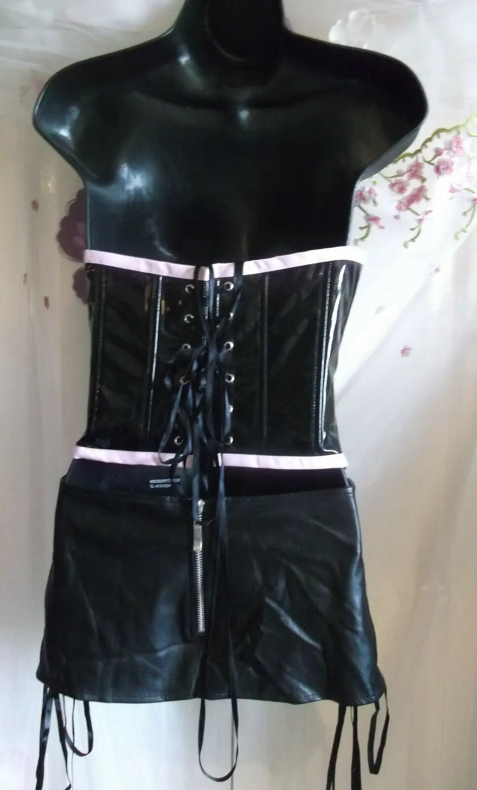 Ann Summers blck pvc & pink edging Basque Corset Goth Emo New Without Tags.size8 Ann Summers