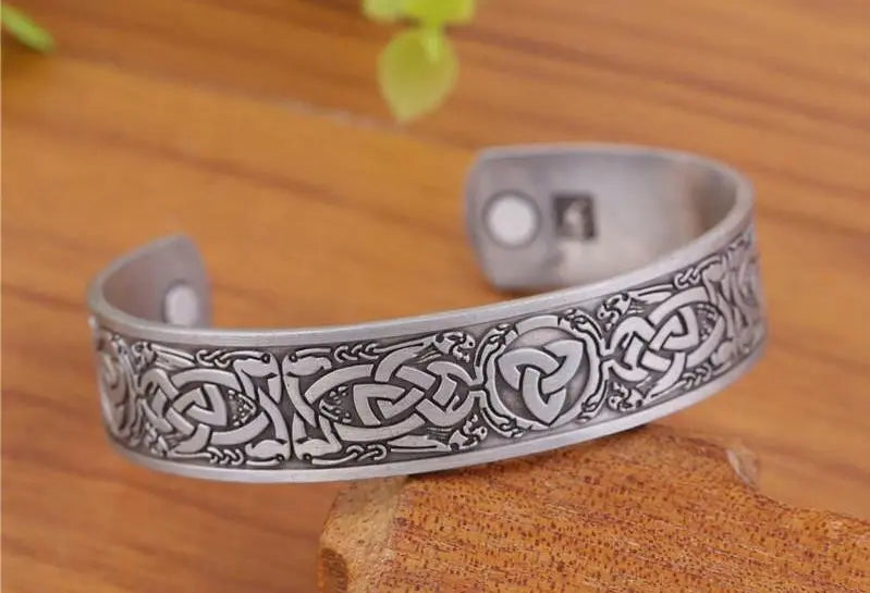 Antique Silver & Bronze Health Care Magnetic Bangle Norse Slavic Snake Totem Unbranded