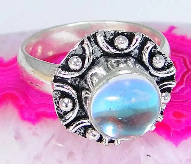 Aqua Mystic & 925 Silver Handmade Unusual Ring Size M & gift-box "Handmade"