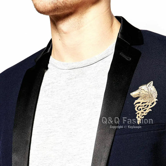 Art Nouveau Dire Wolf Head Coyote Antique Gold NAVAJO Lapel Brooch Pin Badge Unbranded