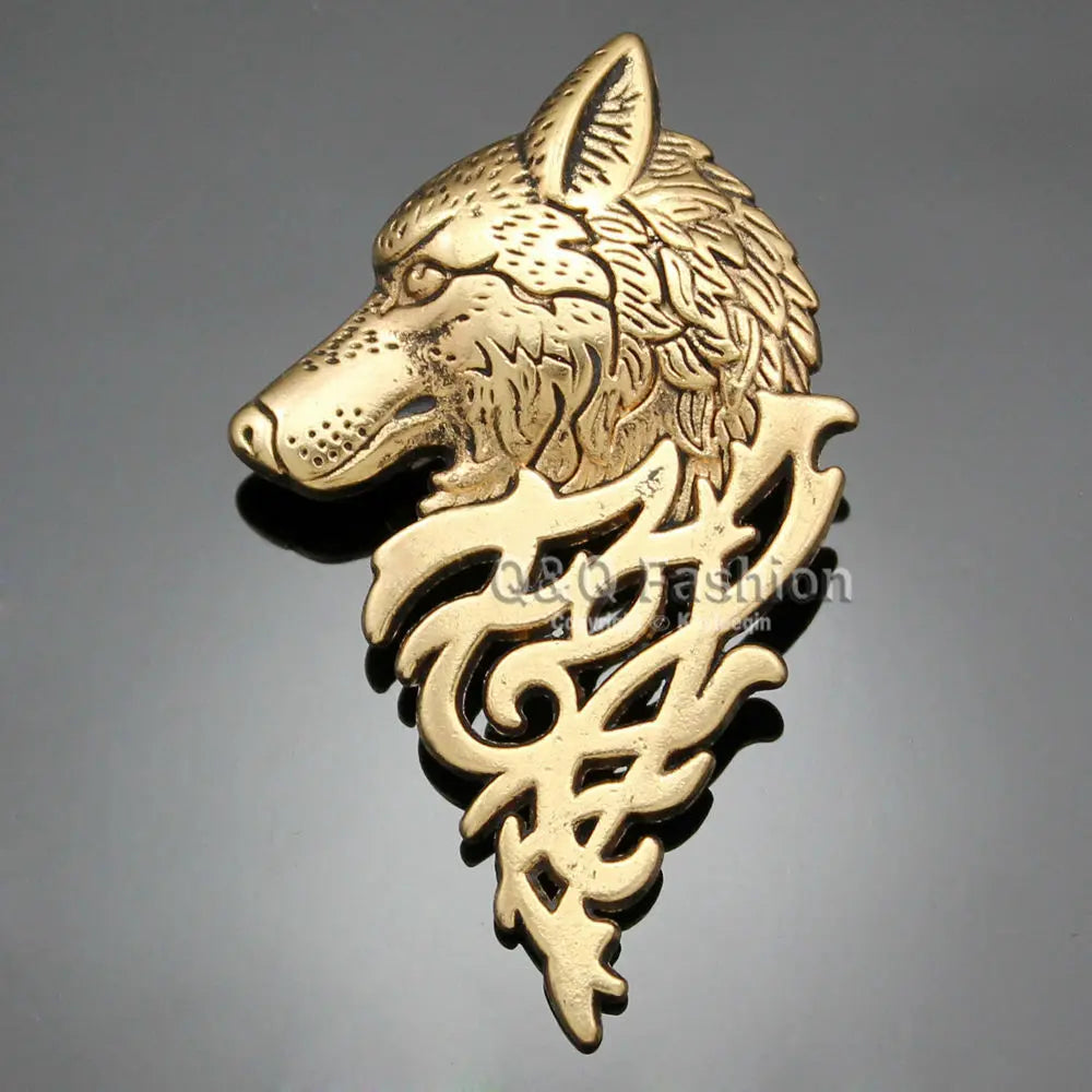 Art Nouveau Dire Wolf Head Coyote Antique Gold NAVAJO Lapel Brooch Pin Badge Unbranded