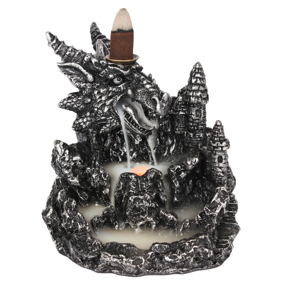 Silver Dragon Backflow Incense Burner With Light Wonkey Donkey Bazaar