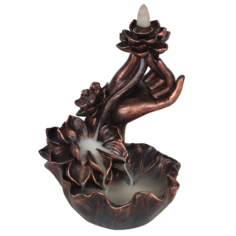 Bronze Effect Hand with Flower Backflow Incense Burner Wonkey Donkey Bazaar