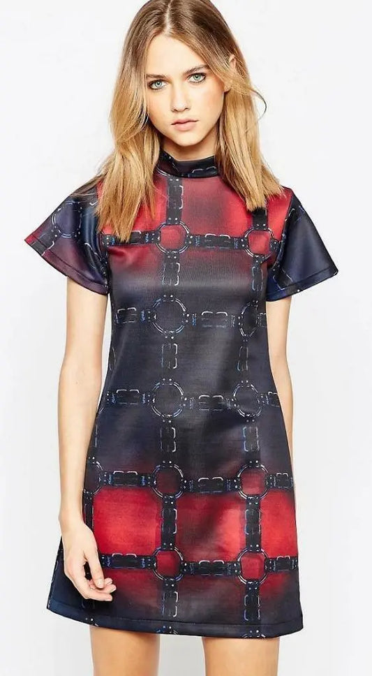 BITCHING & JUNKFOOD ladies bondage scuba skater dress L UK 12 - 14 NEW PUNK GOTH BITCHING & JUNKFOOD