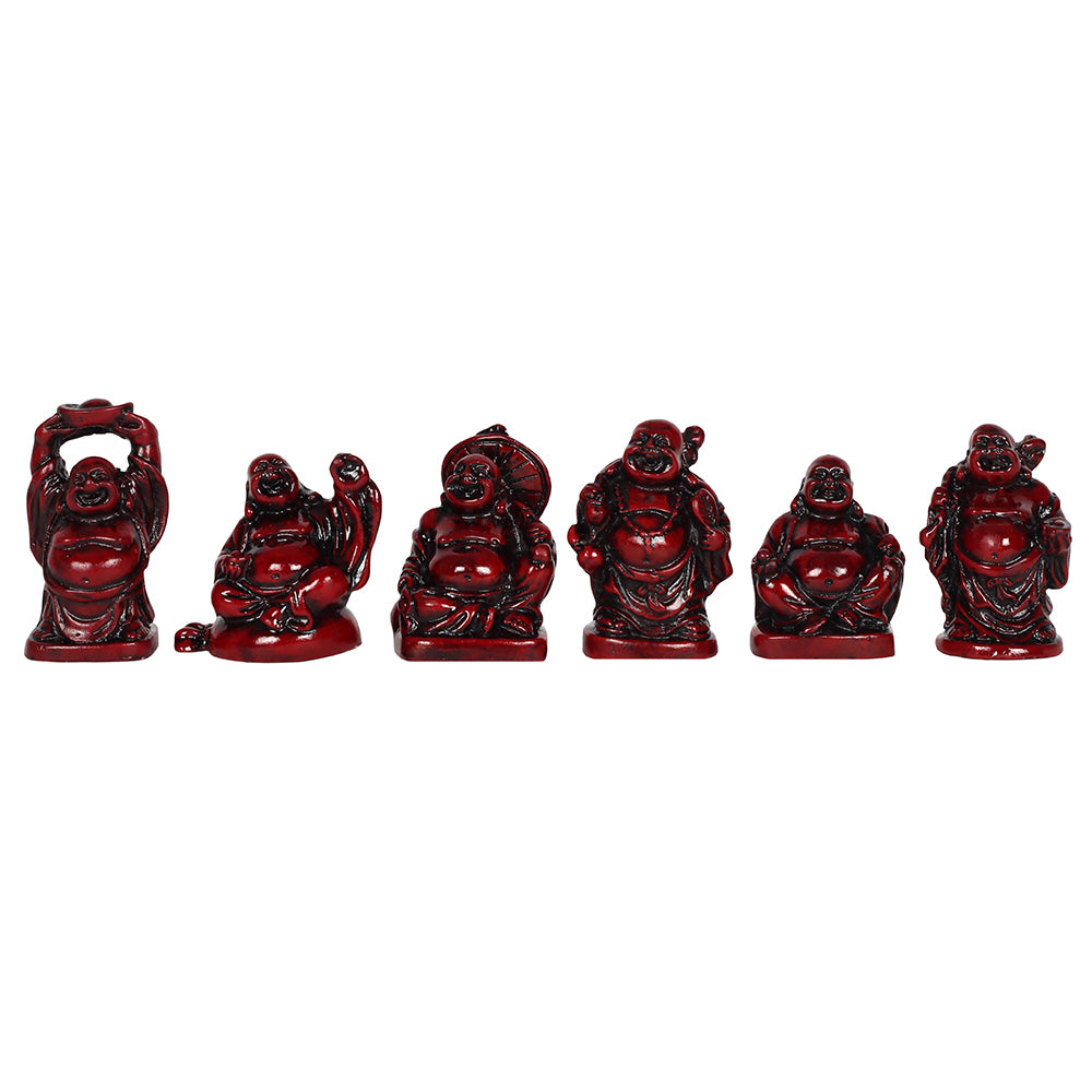Set of 6 Red Resin Buddhas Wonkey Donkey Bazaar