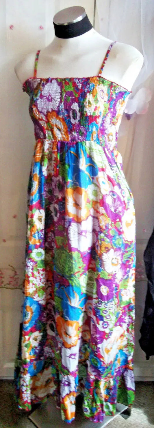 Boho/Festi/Beach/floral maxi sundress,cotton,size 12 Kushi label.NEW.full length Kushi