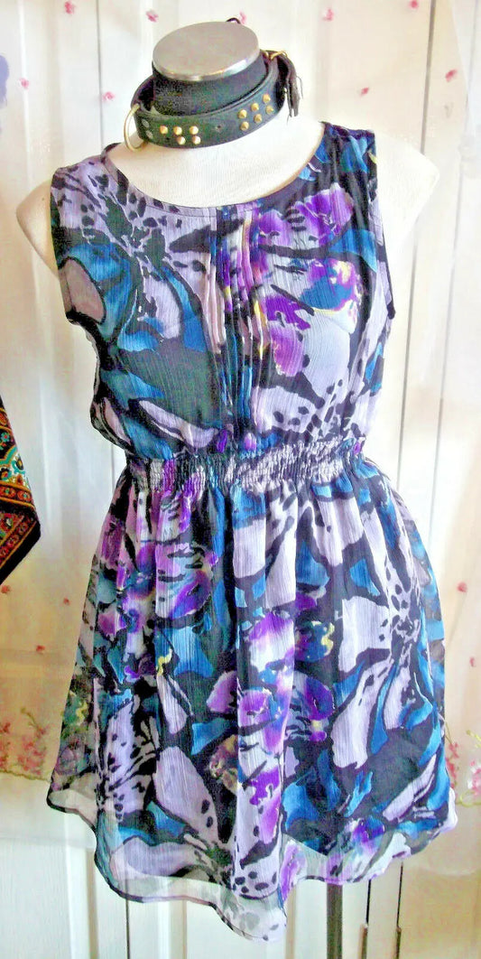 Boho/Festi/Beach/floral purple Anwol sundress,cotton,size 10 lace back.NEW. Anwol