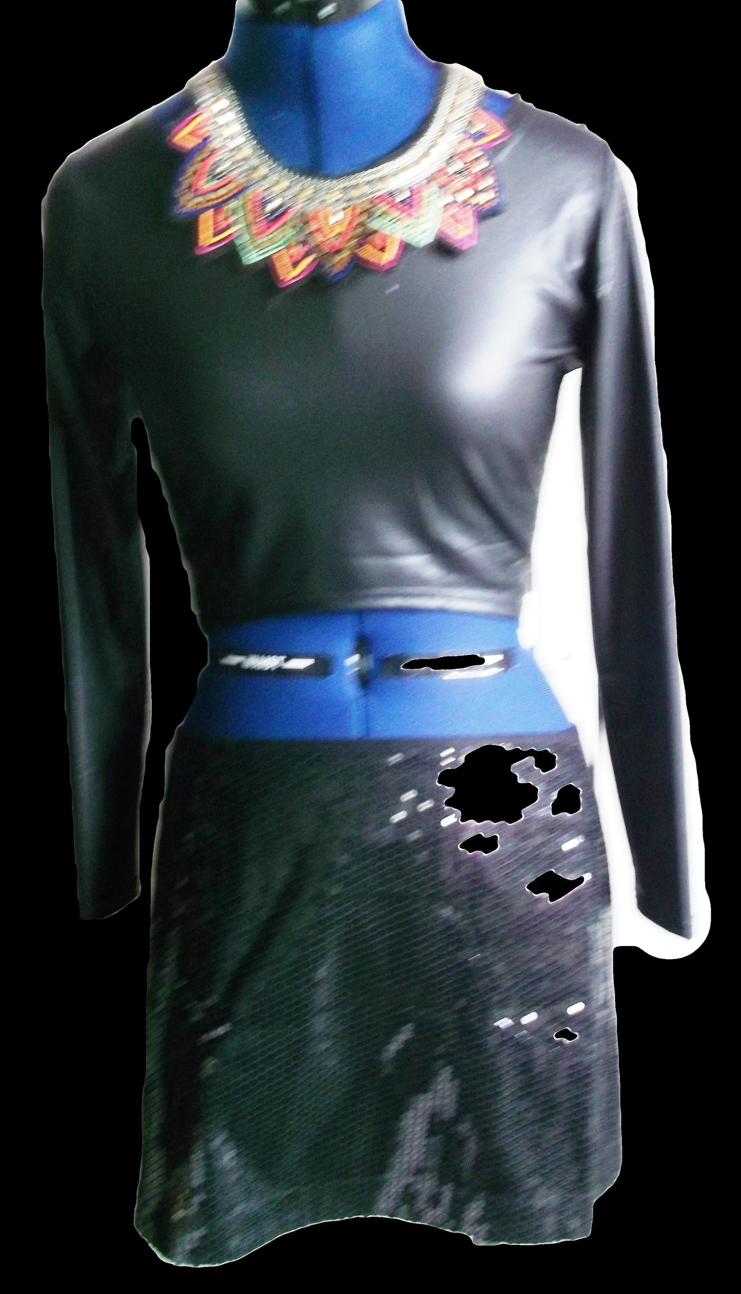 PUNK/BOHO/VINTAGE black thick SEQUINNED mini pencil skirt.size14,top quality. Wonkey Donkey Bazaar