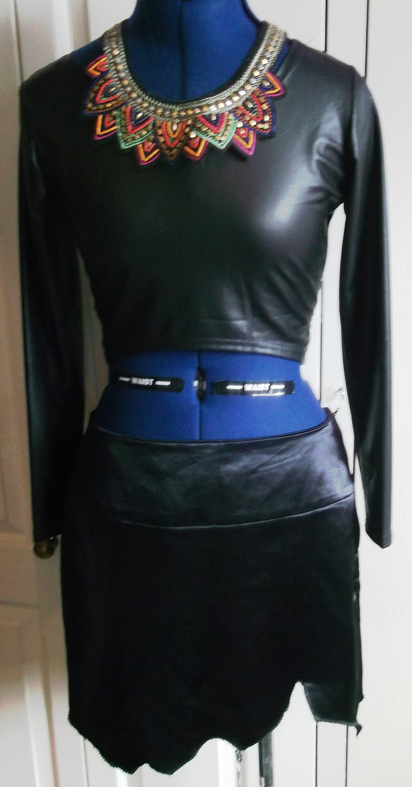 PUNK/goth/BOHO/VINTAGE black satin, mini pencil skirt.size8.jagged hemline, handmade Wonkey Donkey Bazaar