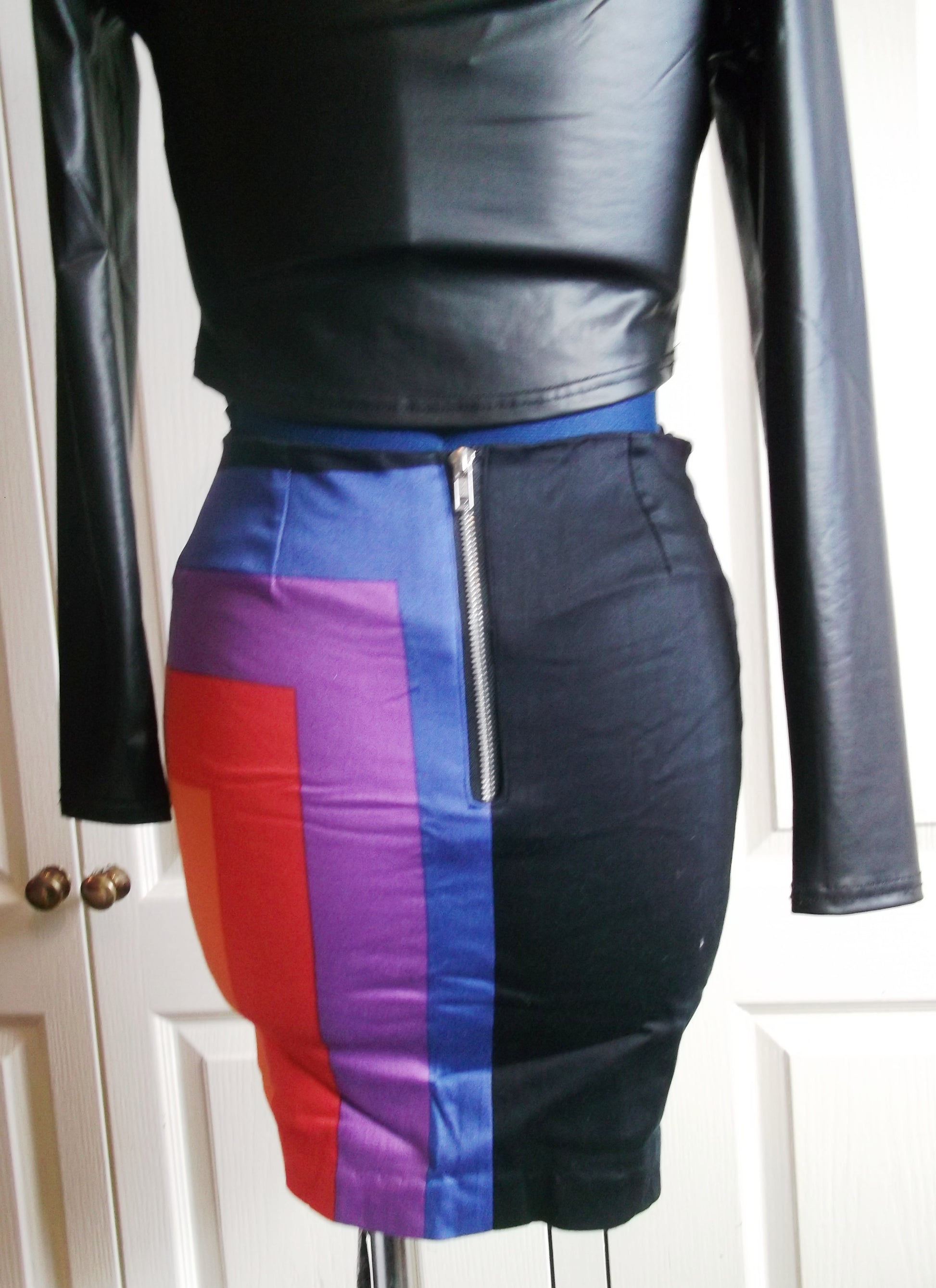 PUNK/boho unusual multi-colour skirt.size Small 8/10uk.mini.stretchy,zip, Wonkey Donkey Bazaar
