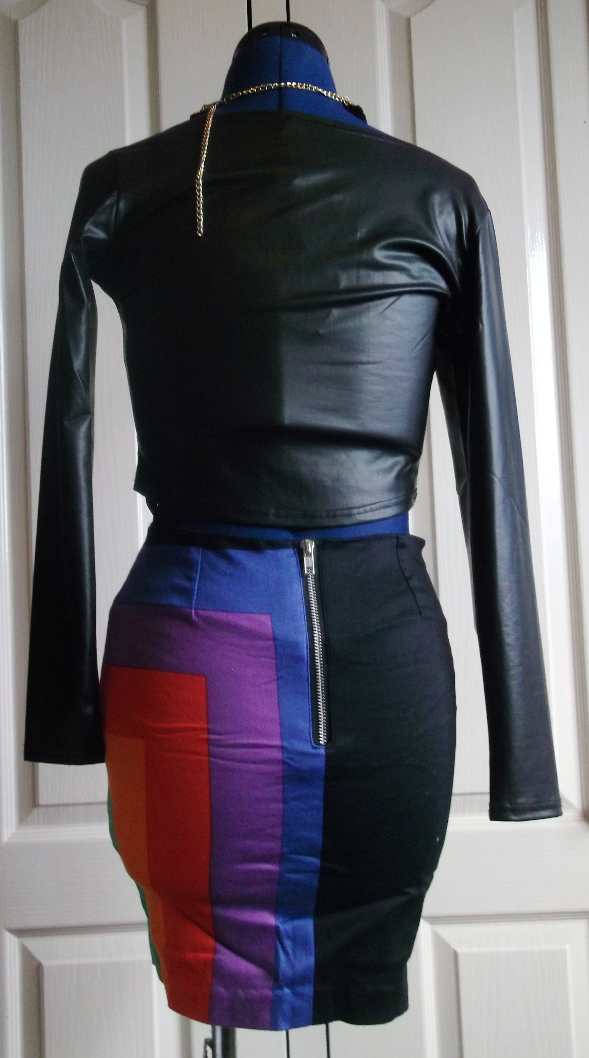 PUNK/boho unusual multi-colour skirt.size Small 8/10uk.mini.stretchy,zip, Wonkey Donkey Bazaar
