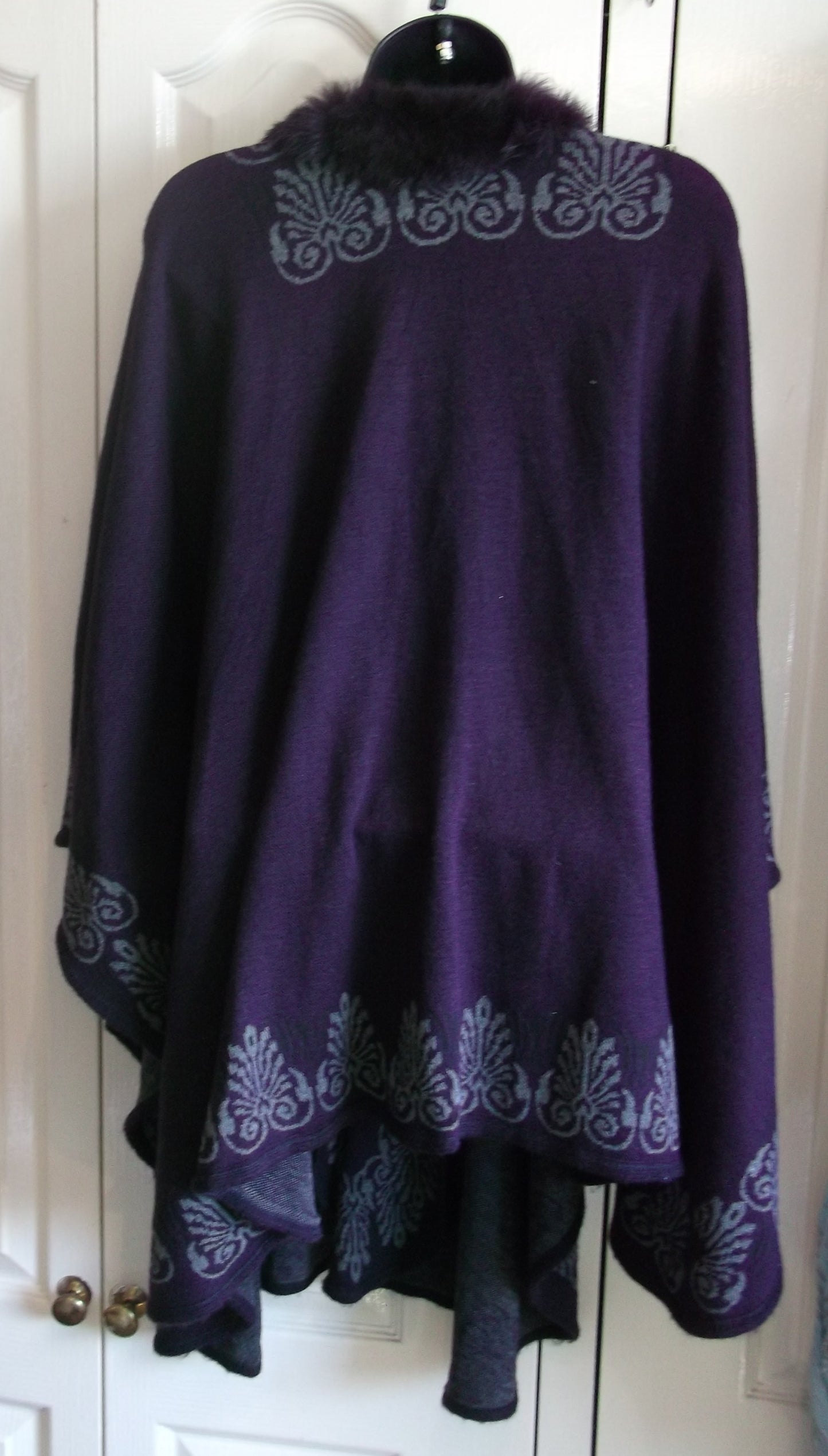 purple cape/shawl free size / steampunk-designs,faux fur collar& pompom tie ups Wonkey Donkey Bazaar