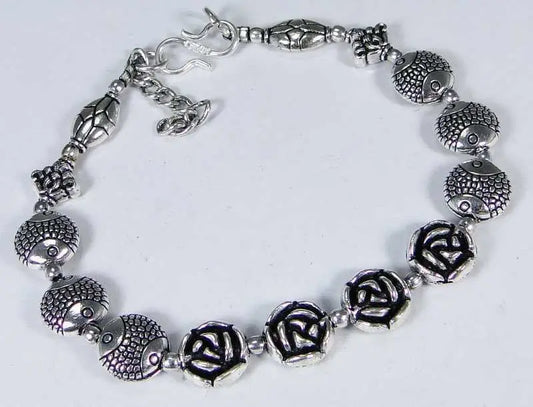 Designer Rose & 925 Silver Handmade Lovely Bracelet 220mm & gift-box "Handmade"