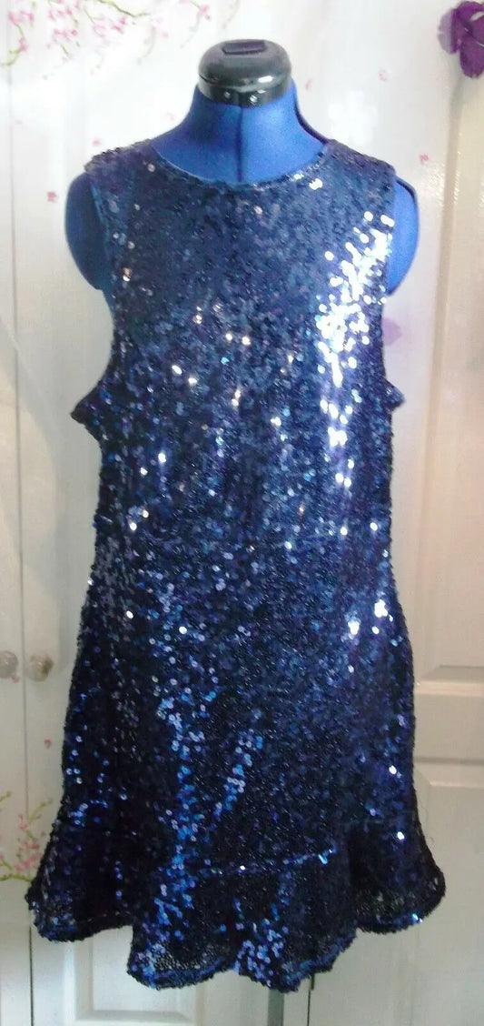 Exquisite sequinned sleeveless,flared,lined dress,midnight blue size16-rrp£99.99 Unbranded